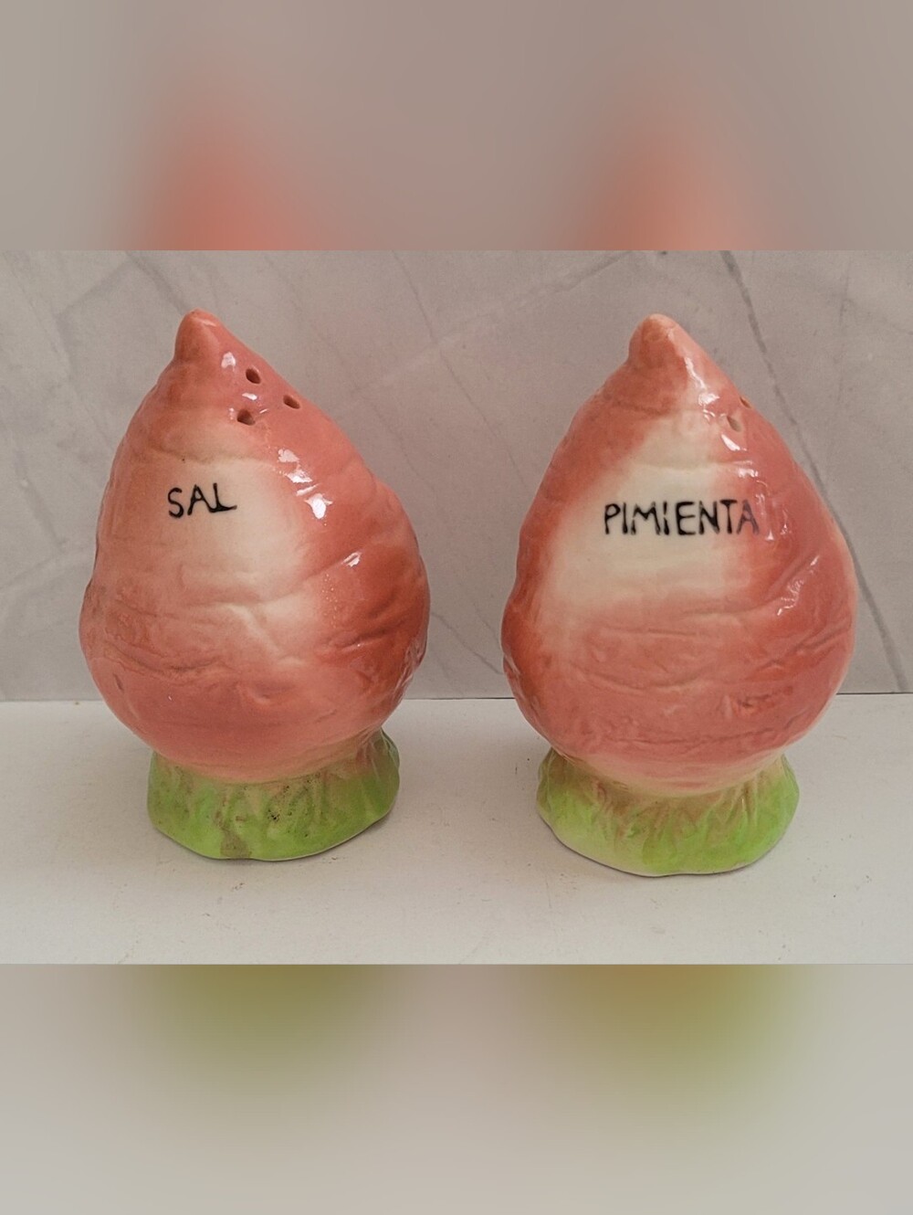 Vintage Turnip Ceramic Salt & Pepper Shakers - Peach Color